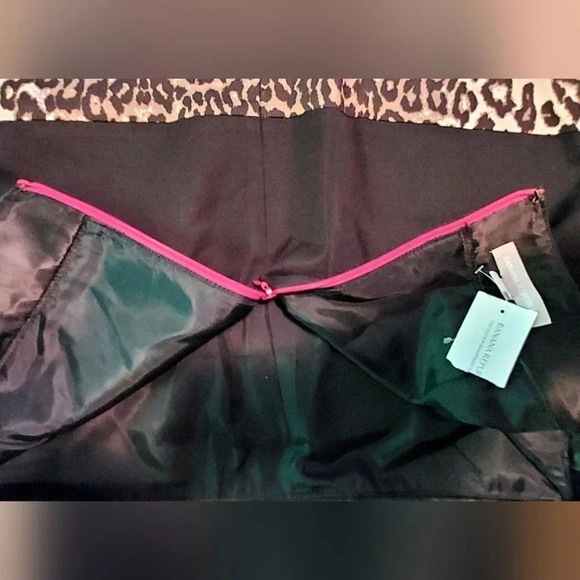 Banana Republic Black Leopard Pencil Mini Skirt Size 12 Red Zipper Lined NWT - Picture 5 of 11